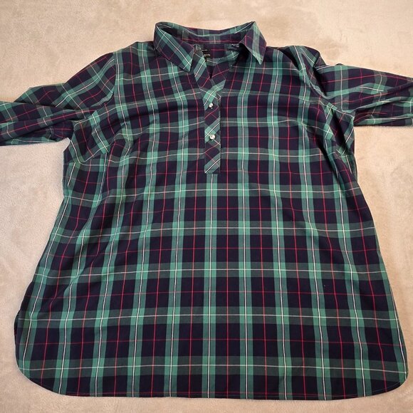 Talbots Tunic Shirt Womens 16W Green Blue Tartan Plaid Sparkle Buttons Preppy - Picture 6 of 15